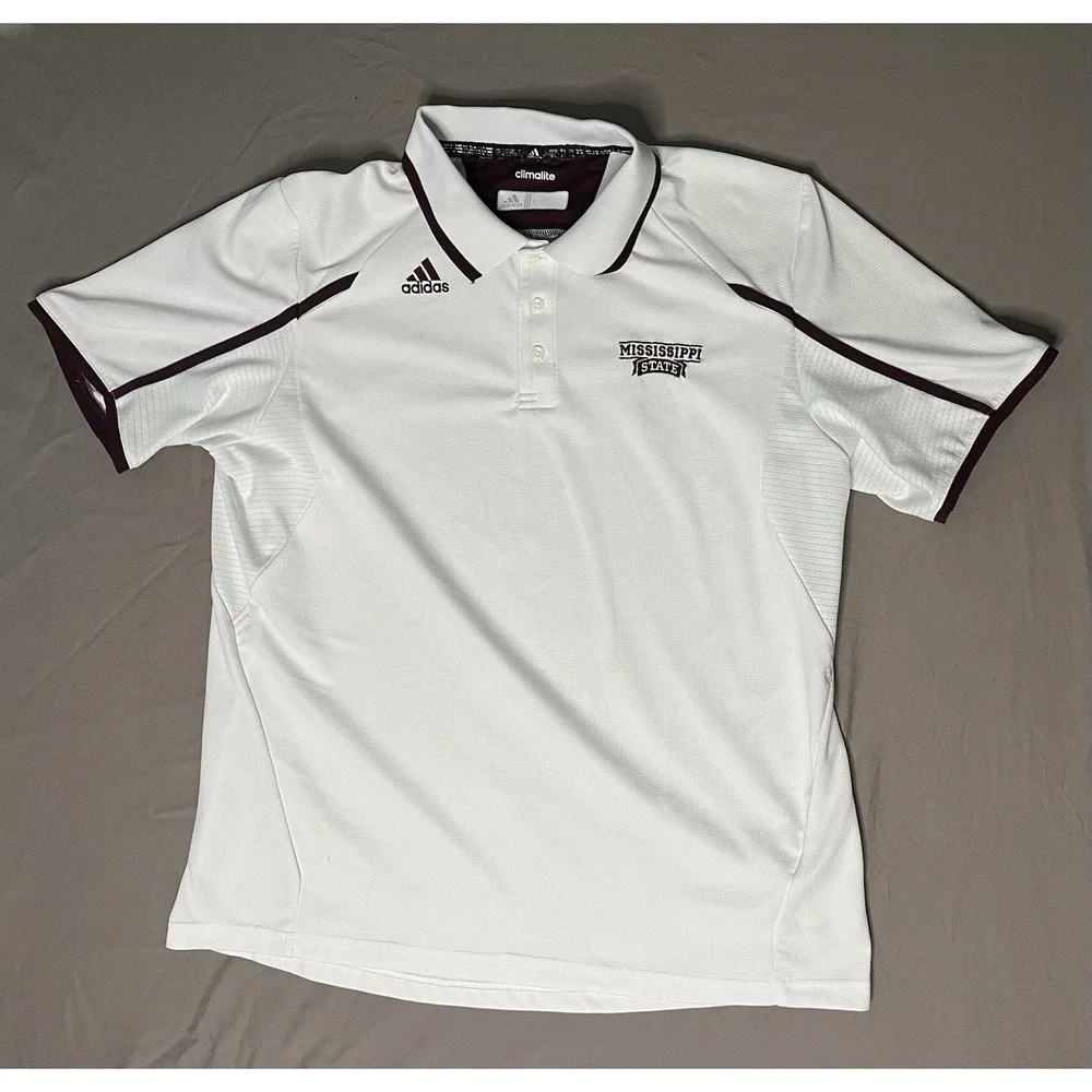 Adidas Mississippi State Bulldogs Polo Shirt Men's XL White Climalite Football